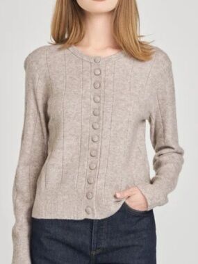 Wayf Womens Cassie Beige Tan Cardigan Soft Sweater, Size Medium